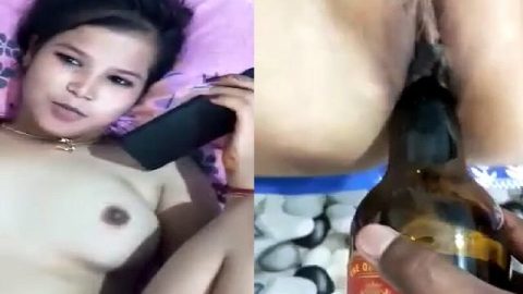 Boyfriend inserting beer bottle in GF pussy viral sex