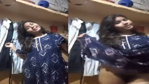 Cute chubby Indian GF lifting nighty and showing pussy