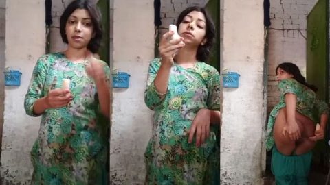 Naughty Indian village girl teasing with a banana on cam