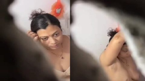 Neighbor wife bath and wearing bra caught through window